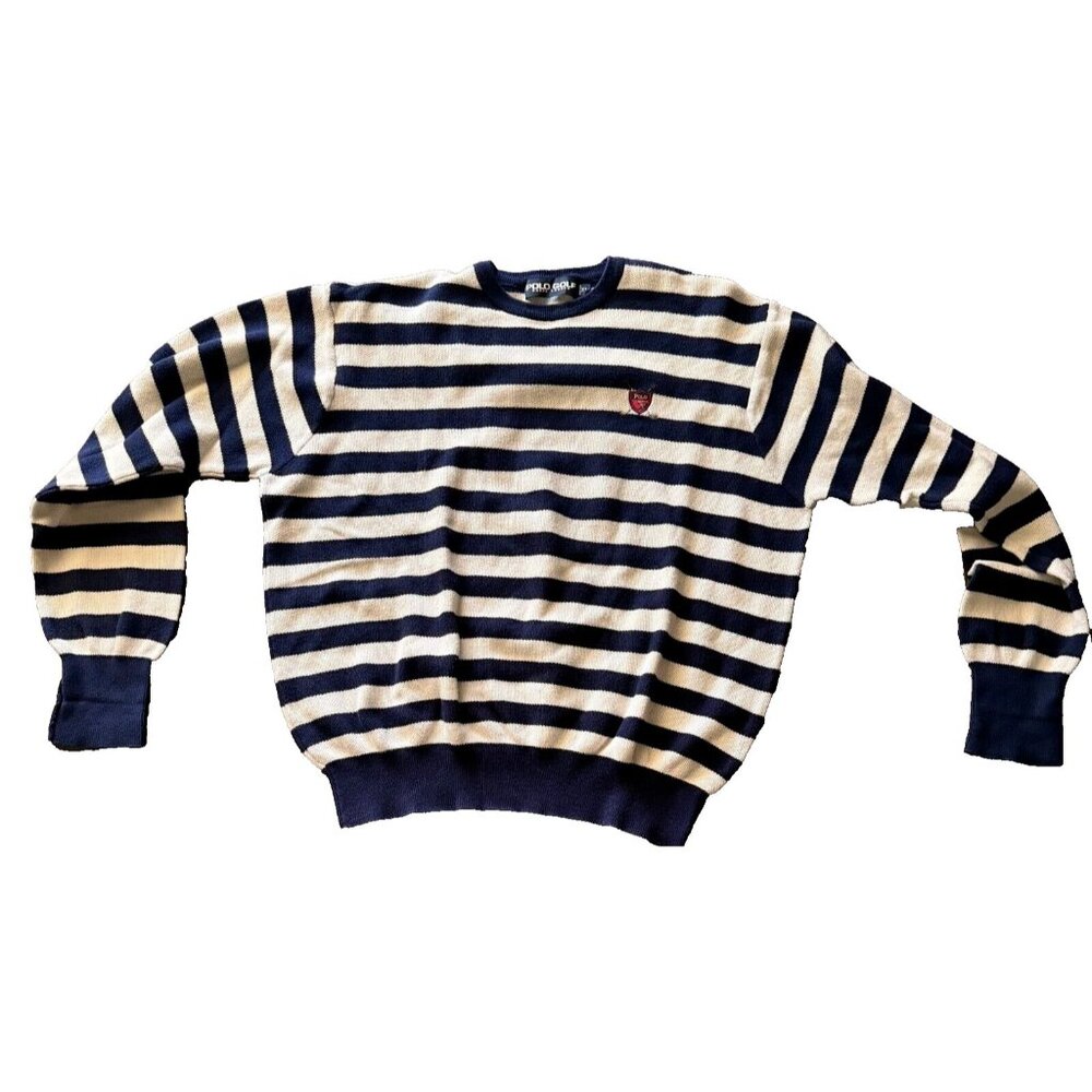 Polo Ralph Lauren Golf Vintage Mens XL white blue Cotton striped Sweater